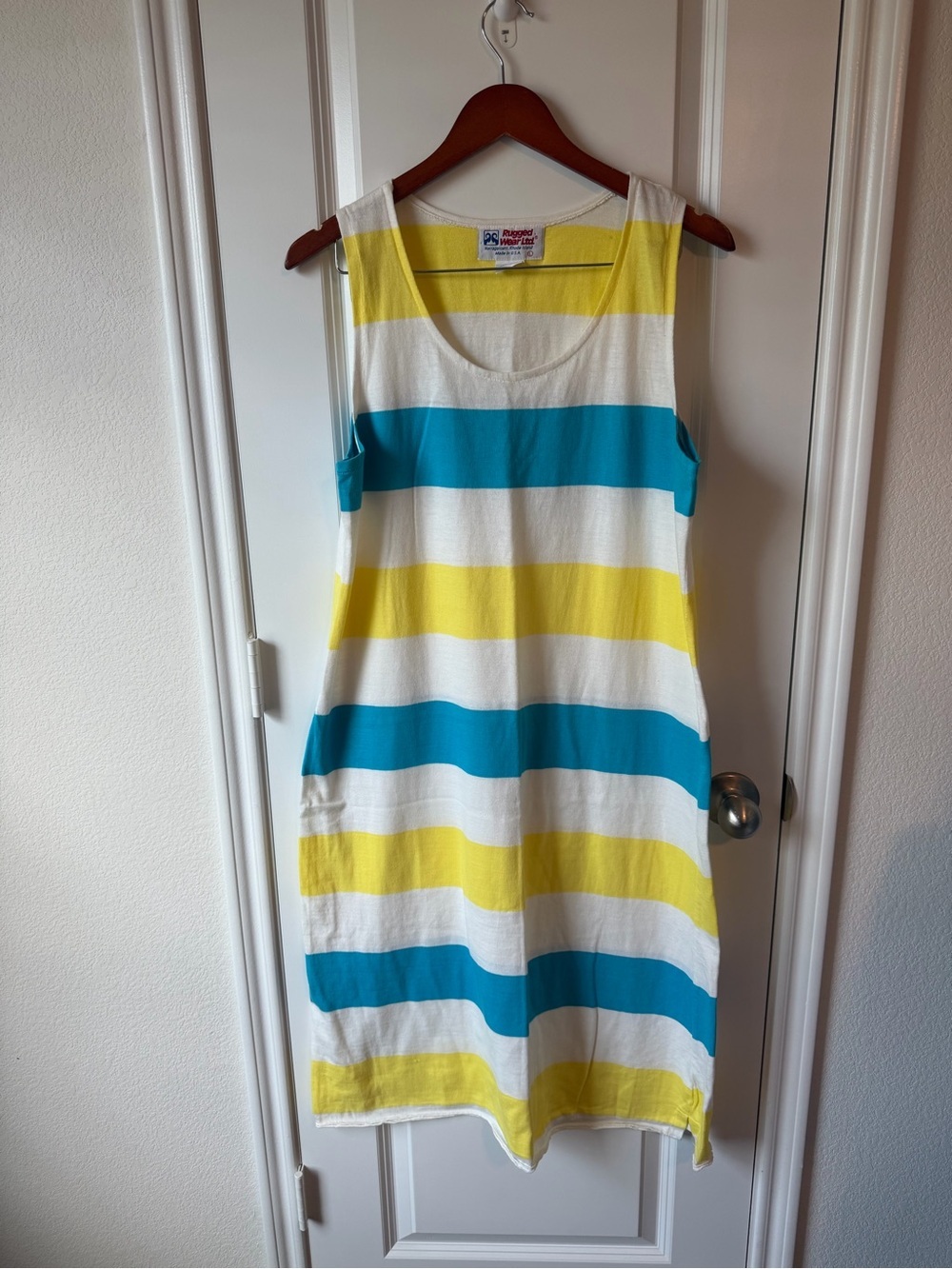 ⚡️Yellow, Teal & White Striped Midi Tank Dress- 100% Cotton